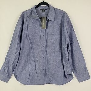 NEW French Connection Women's Chambray Button-Down Long Sleeve Shirt Blue Sz XL